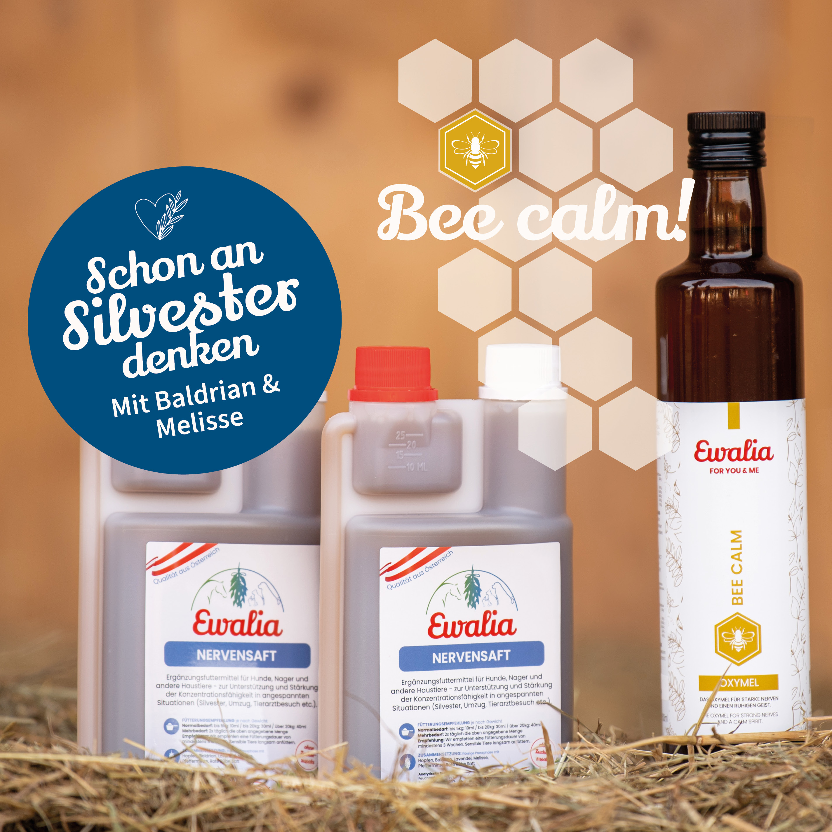 1x EWALIA Oxymel Bee calm + 3x EWALIA Nervensaft für Hunde 500ml