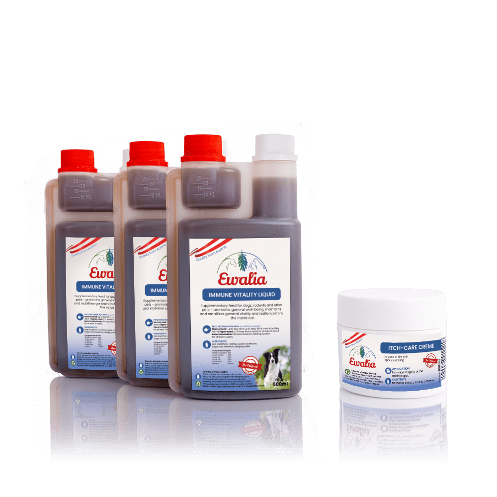 3x Immune Vitality Liquid 500ml + 1x Itch-Care Creme for dogs